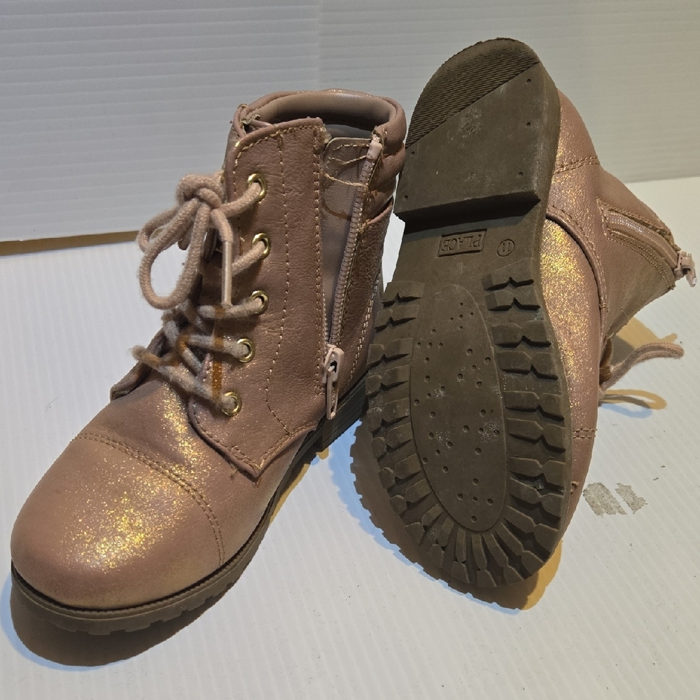 Girl’s Shimmery Pink Lace-Up Ankle Boots